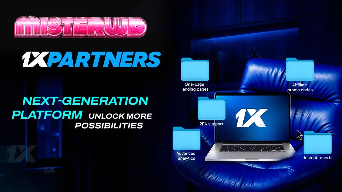 Dasbor afiliasi 1xPartners yang diperbarui dengan antarmuka yang bersih dan intuitif.